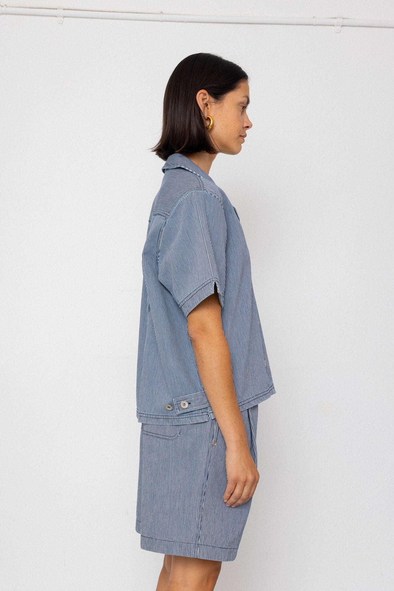 Workers Short Sleeve Shirt - Indigo Ticking Stripe