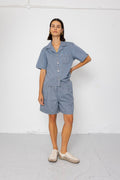 Workers Short Sleeve Shirt - Indigo Ticking Stripe