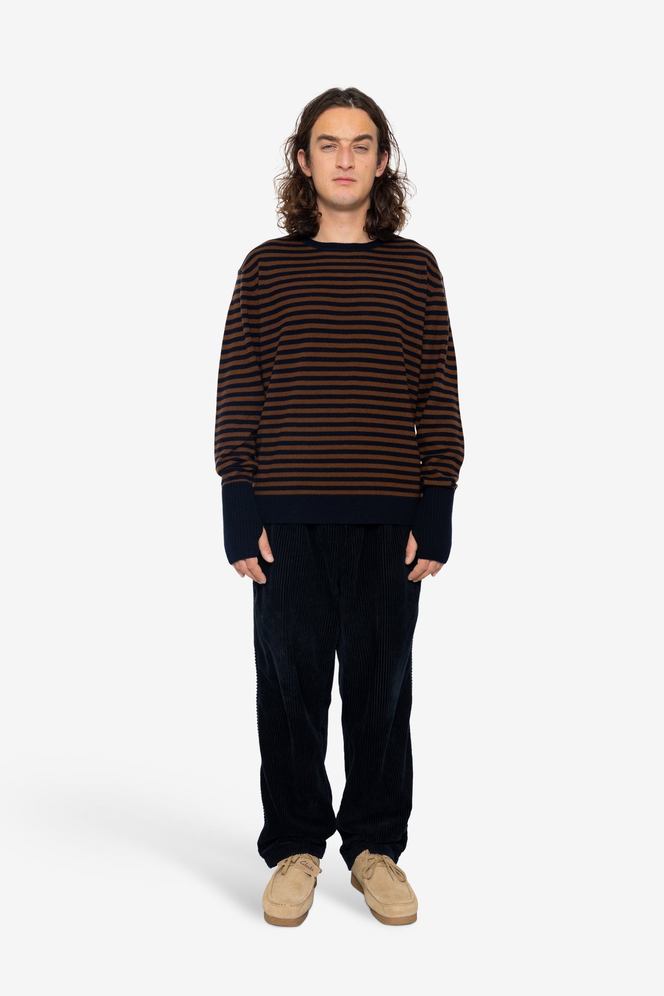 Rib Knit Top - Navy / Brown Stripe