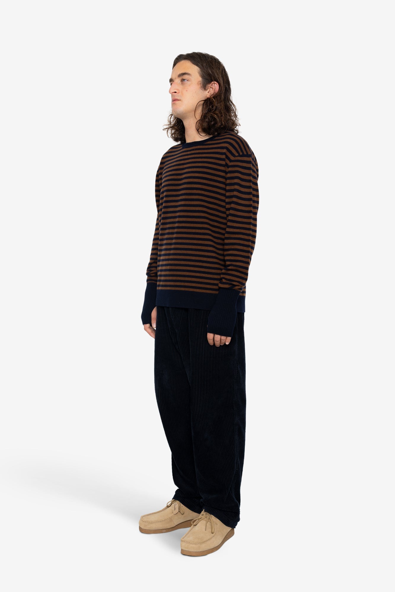 Rib Knit Top - Navy / Brown Stripe