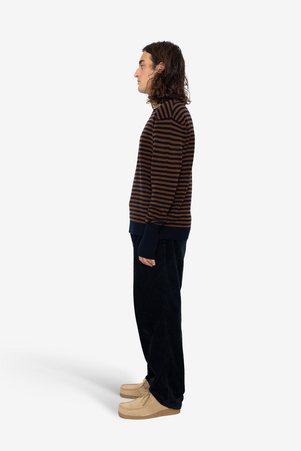 Rib Knit Top - Navy / Brown Stripe