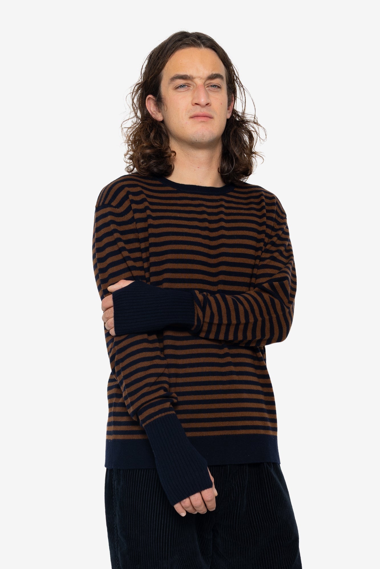 Rib Knit Top - Navy / Brown Stripe