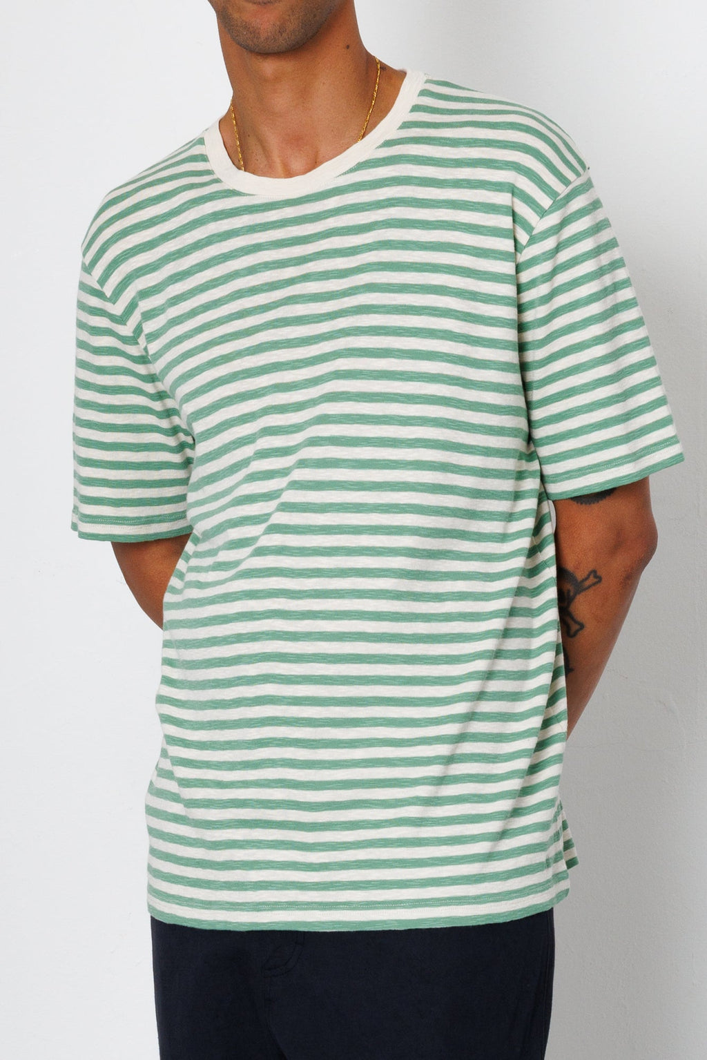 Classic Striped T-Shirt - Soft Green / Ecru