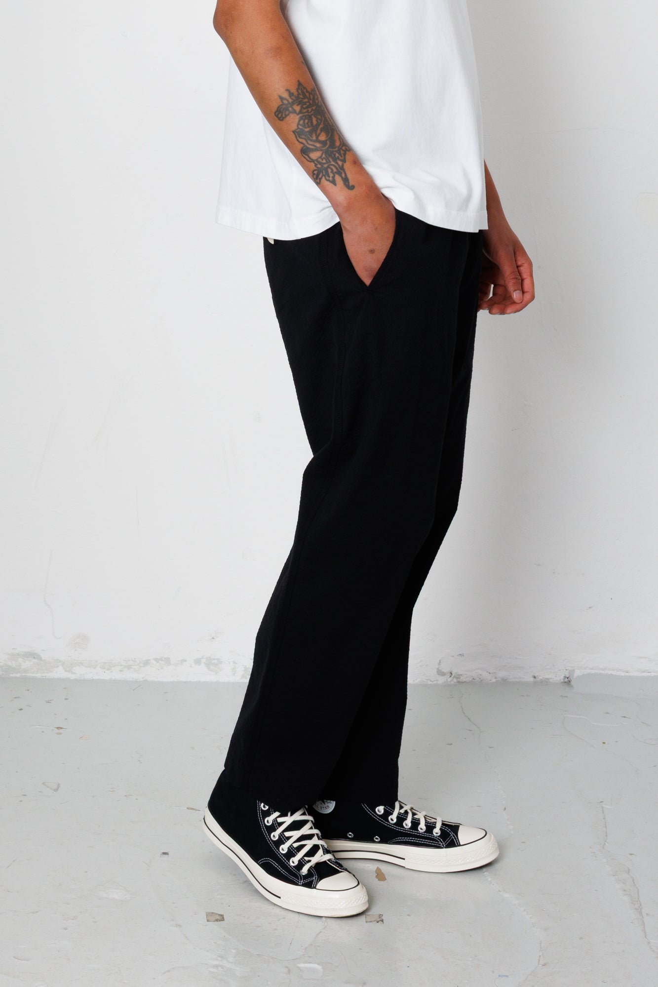 Drawcord Assembly Pant - Black Seersucker