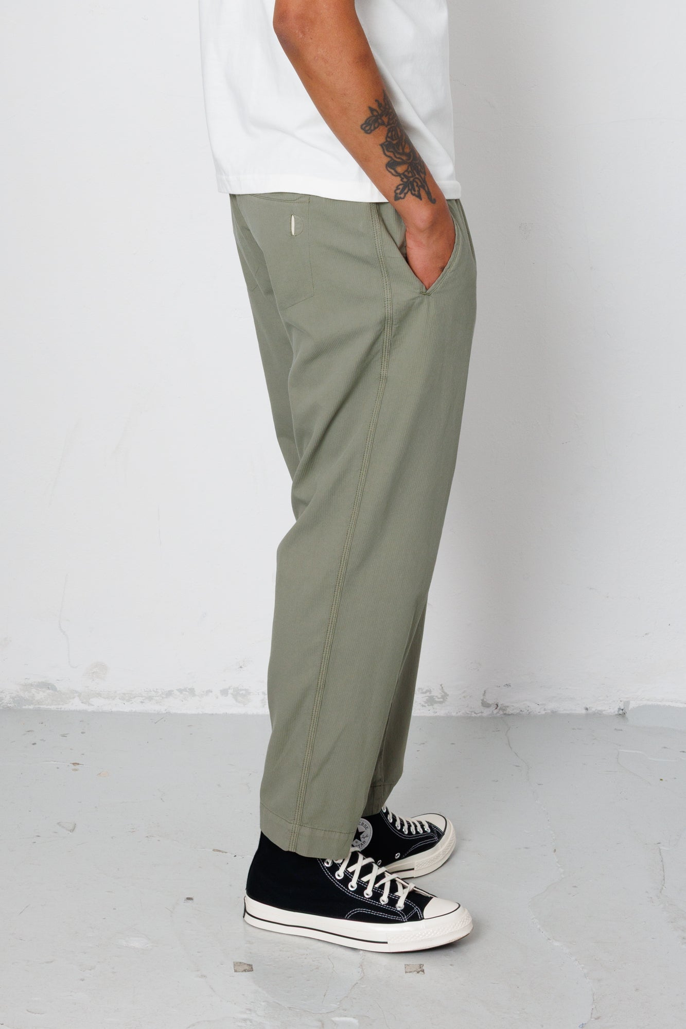 Drawcord Assembly Pant - Light Sage Mini Stripe