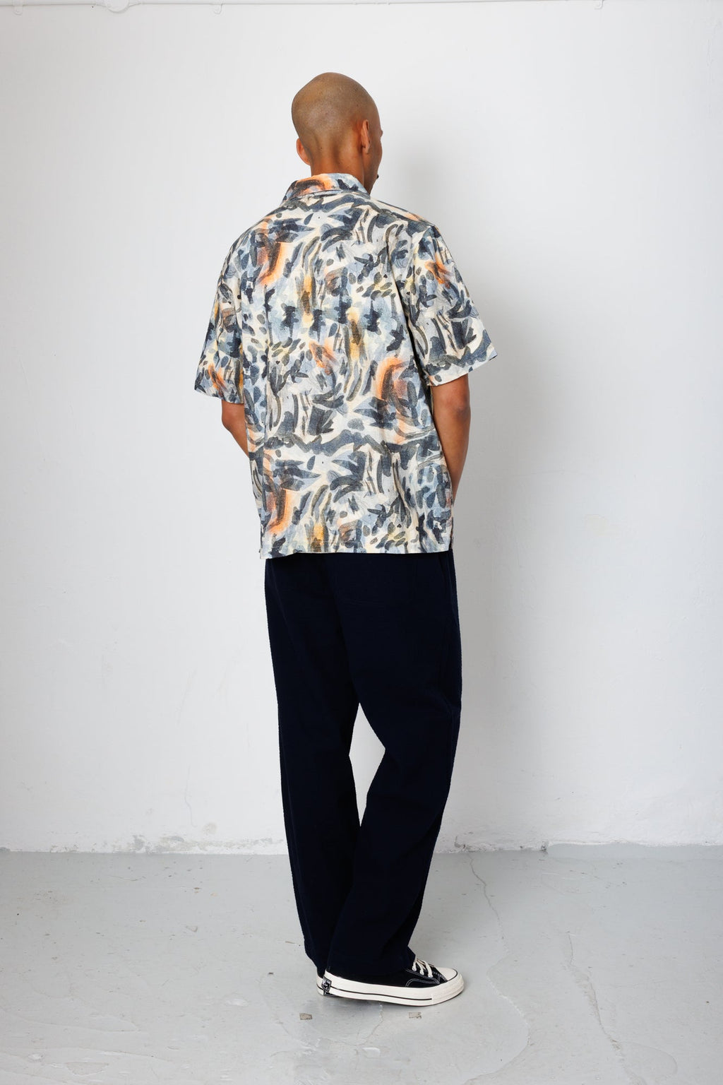 Drawcord Loose Trouser - Navy Seersucker