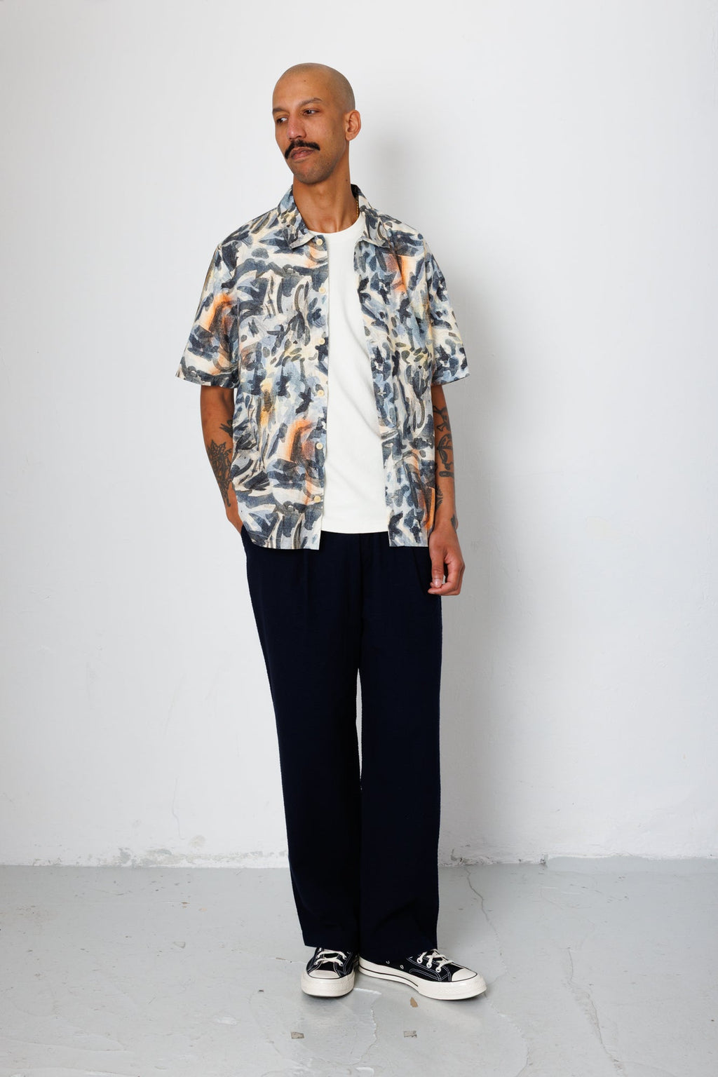 Drawcord Loose Trouser - Navy Seersucker