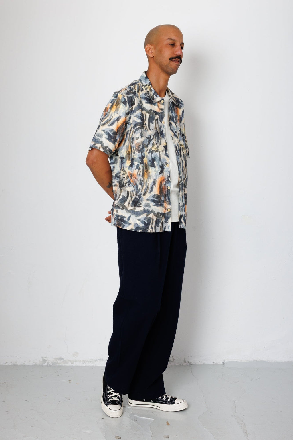 Drawcord Loose Trouser - Navy Seersucker