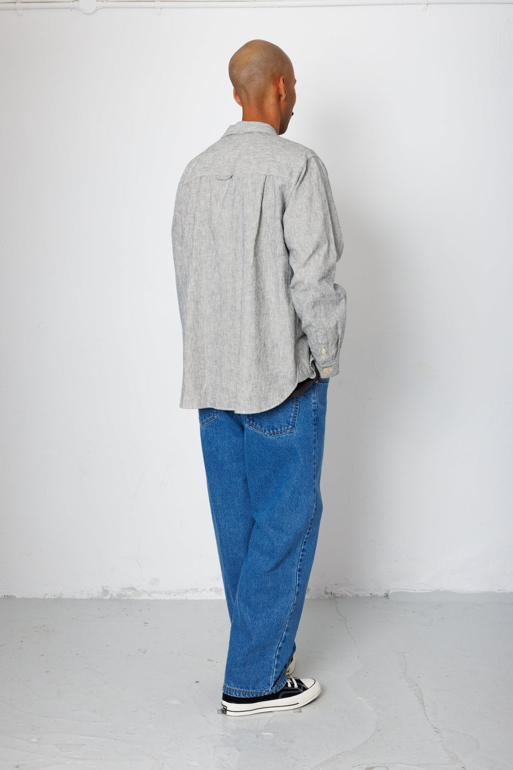 Easy Fit Shirt - Black Linen Stripe