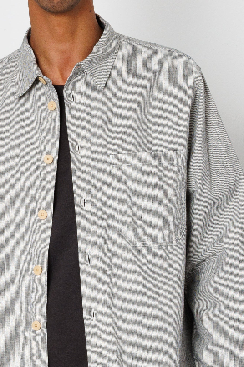 Easy Fit Shirt - Black Linen Stripe