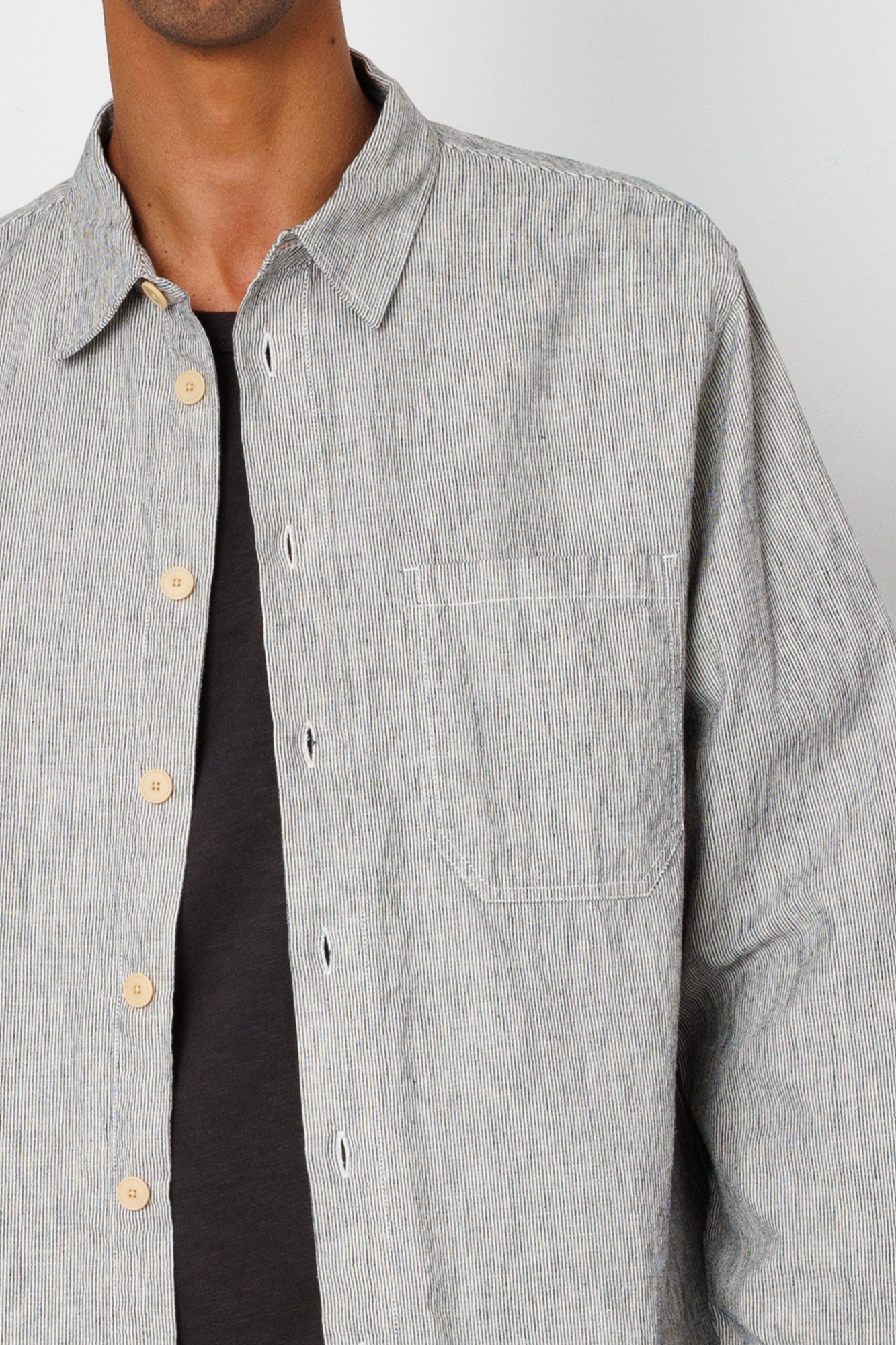 Easy Fit Shirt - Black Linen Stripe