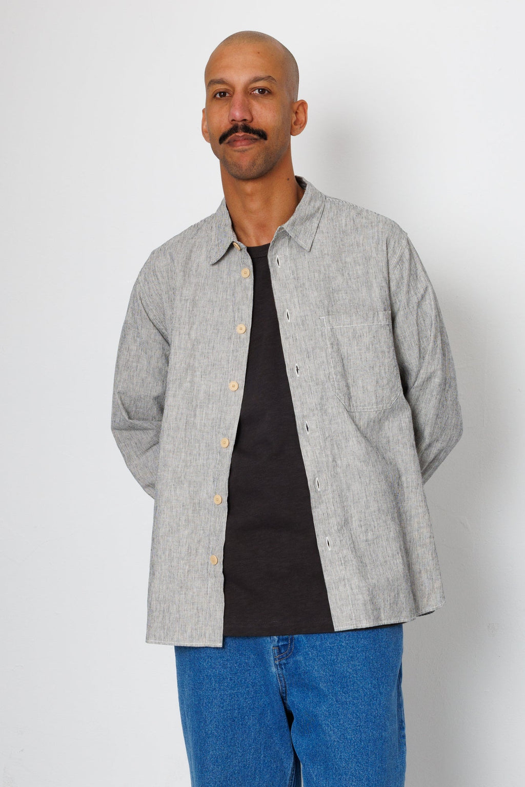 Easy Fit Shirt - Black Linen Stripe