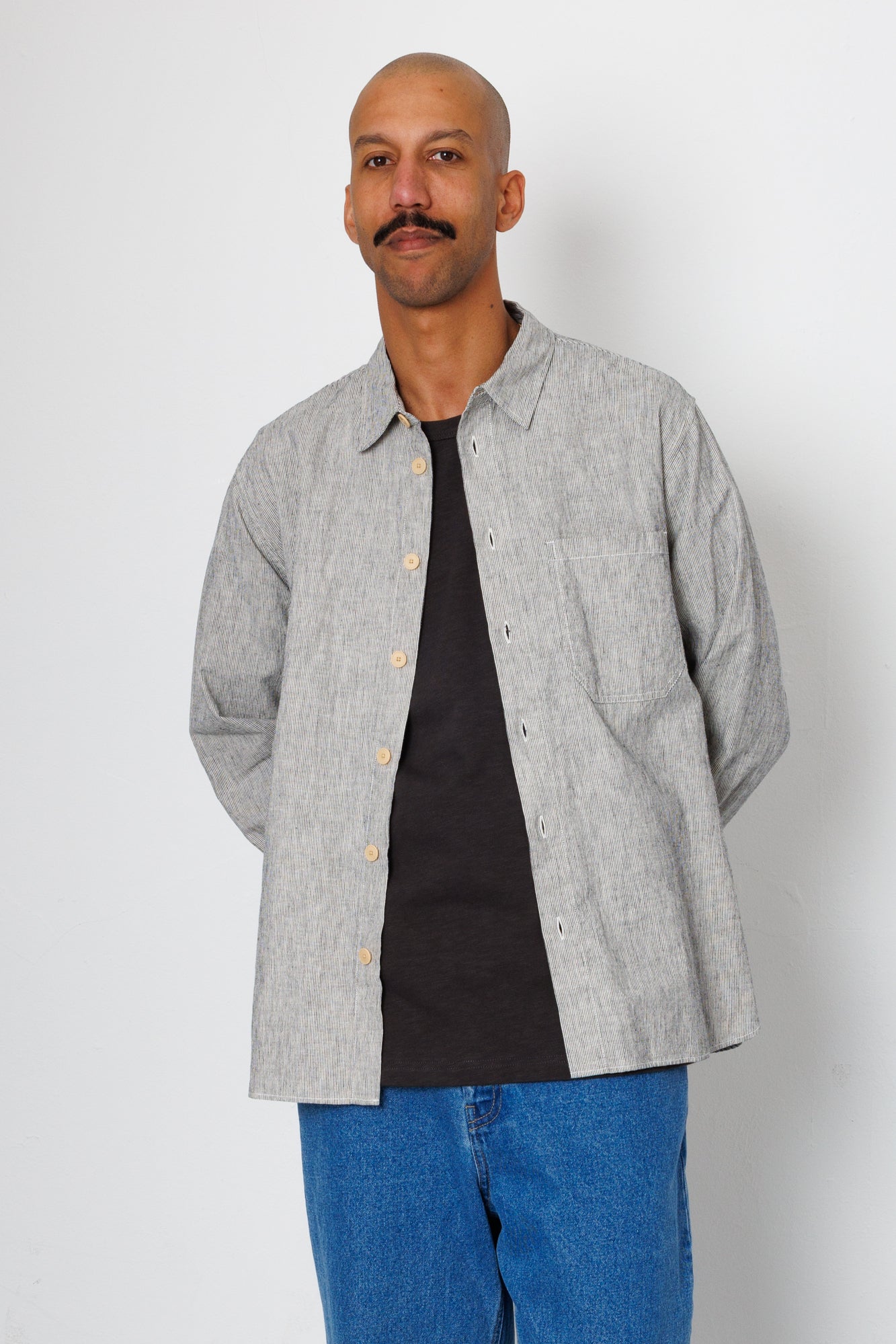 Easy Fit Shirt - Black Linen Stripe