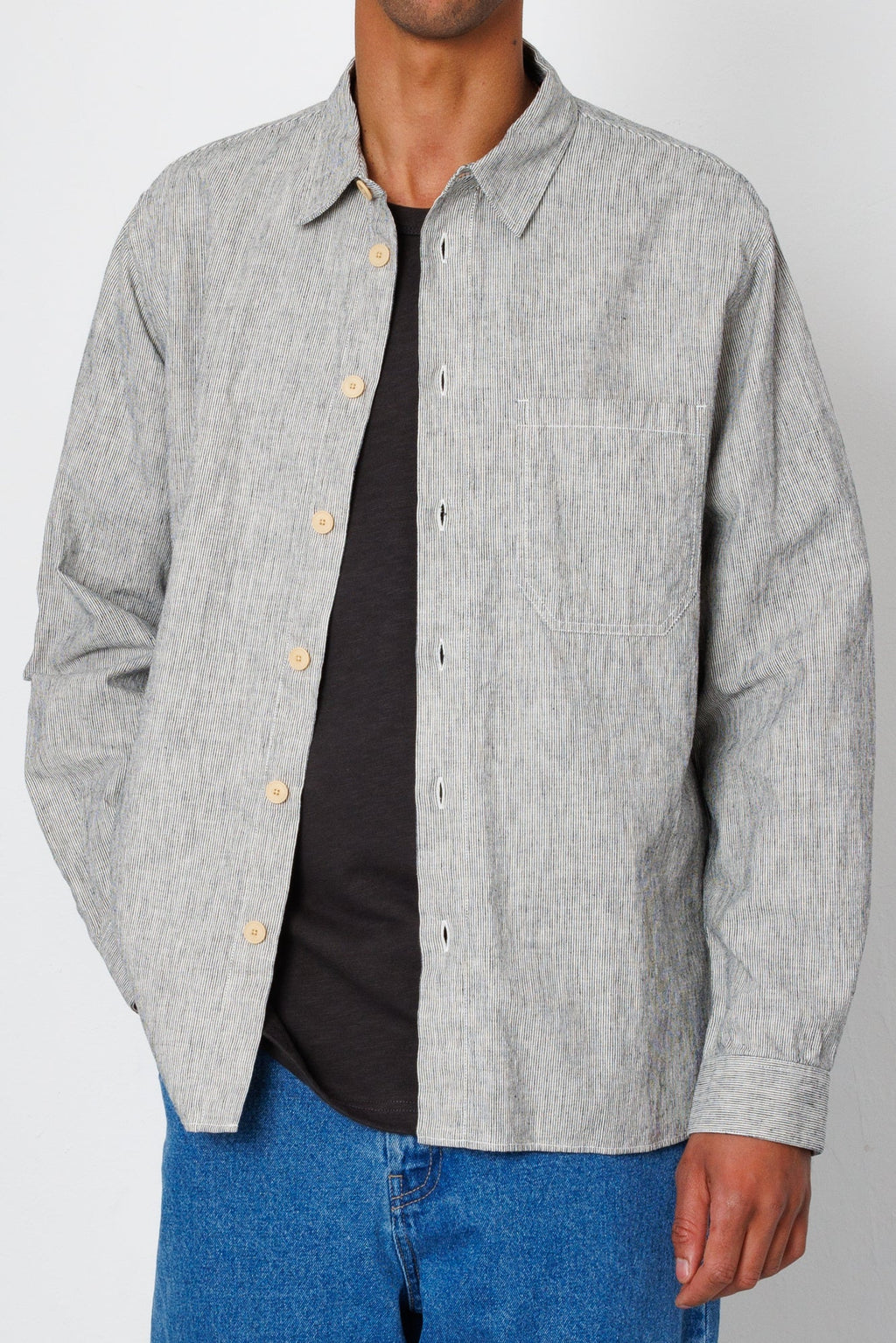 Easy Fit Shirt - Black Linen Stripe