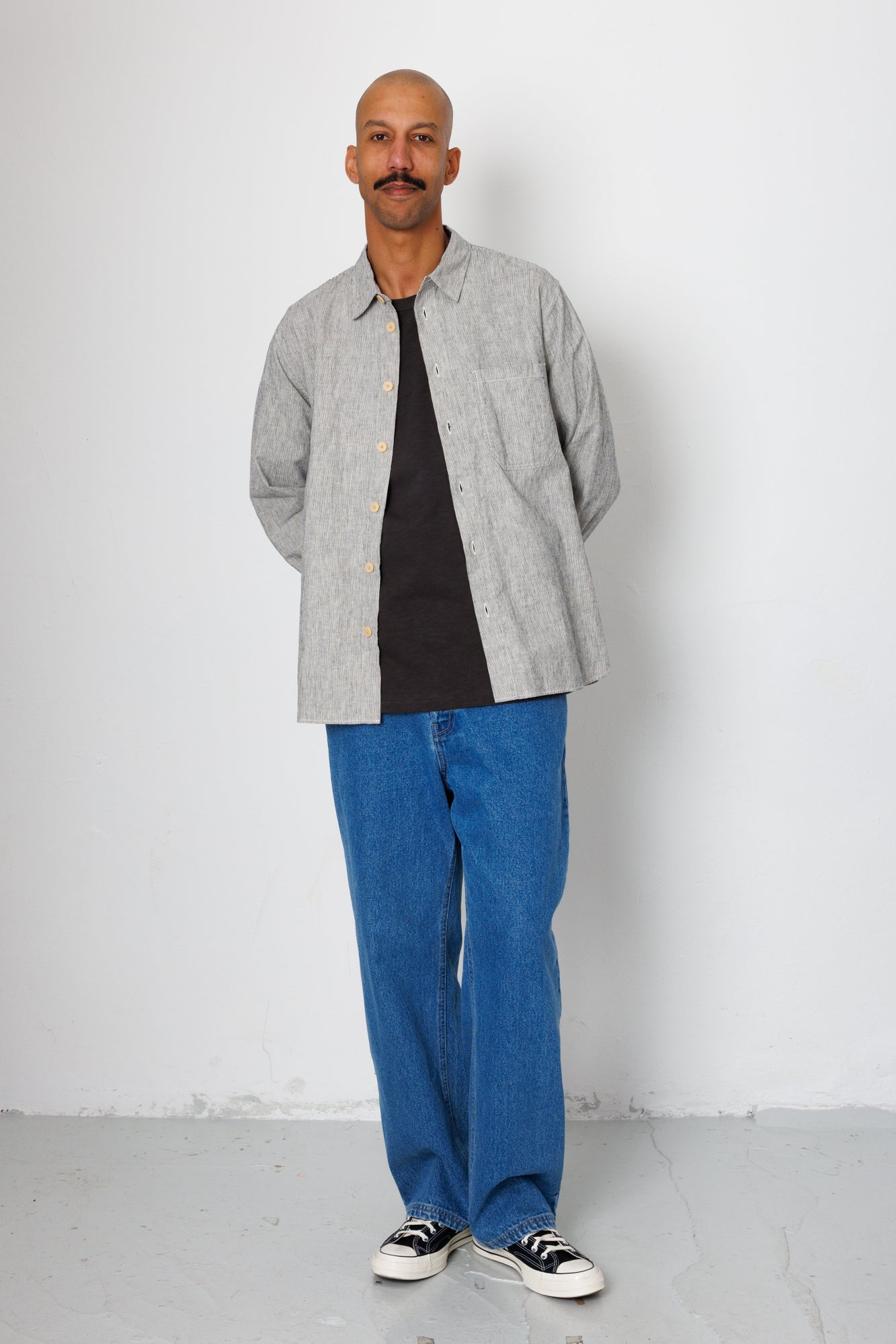 Easy Fit Shirt - Black Linen Stripe