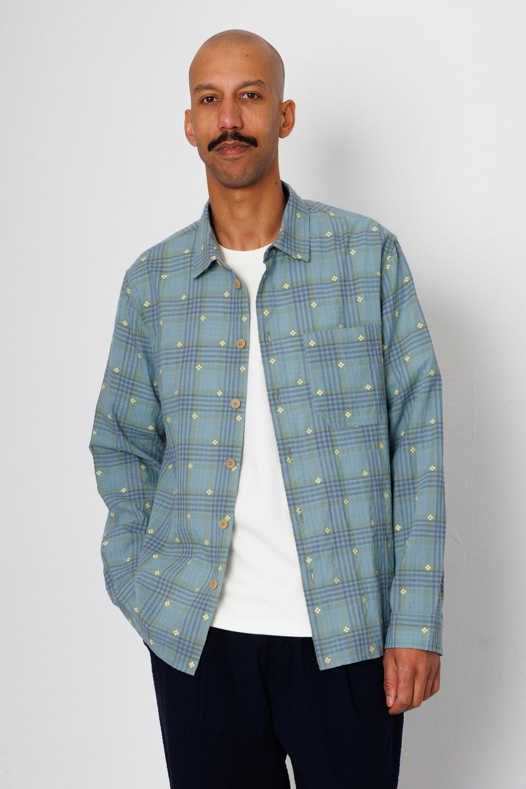 Easy Fit Shirt - Blue Yellow Flower Check | Folk x Goss Brothers