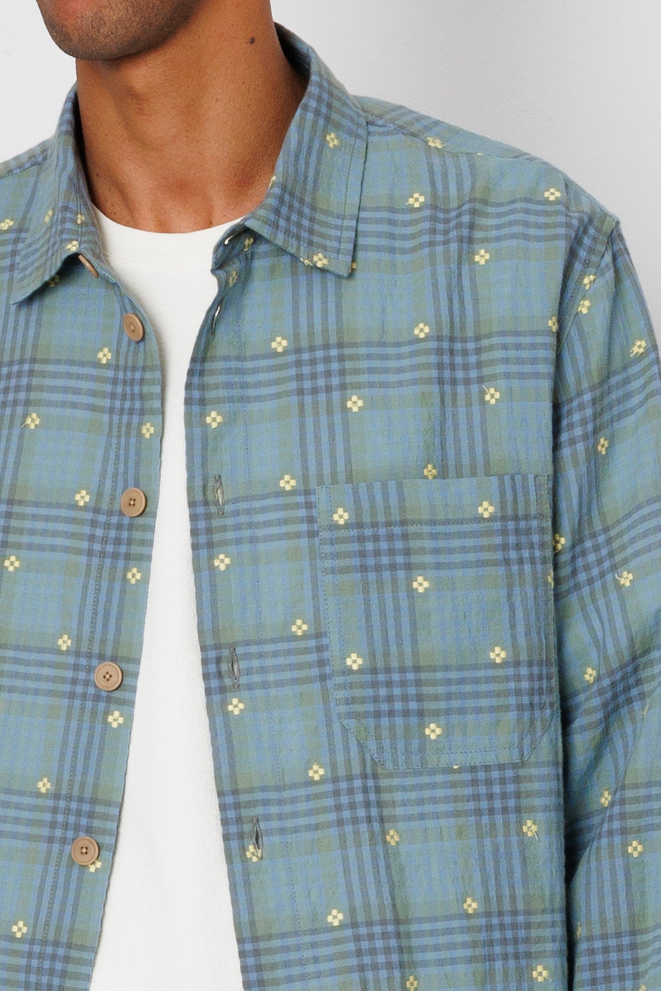 Easy Fit Shirt - Blue Yellow Flower Check | Folk x Goss Brothers
