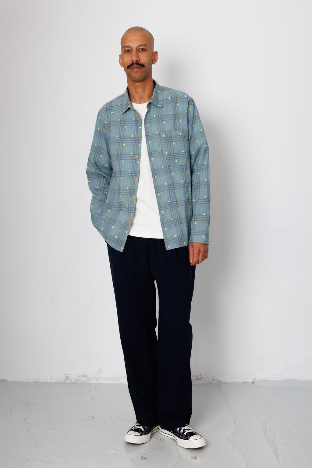 Easy Fit Shirt - Blue Yellow Flower Check | Folk x Goss Brothers