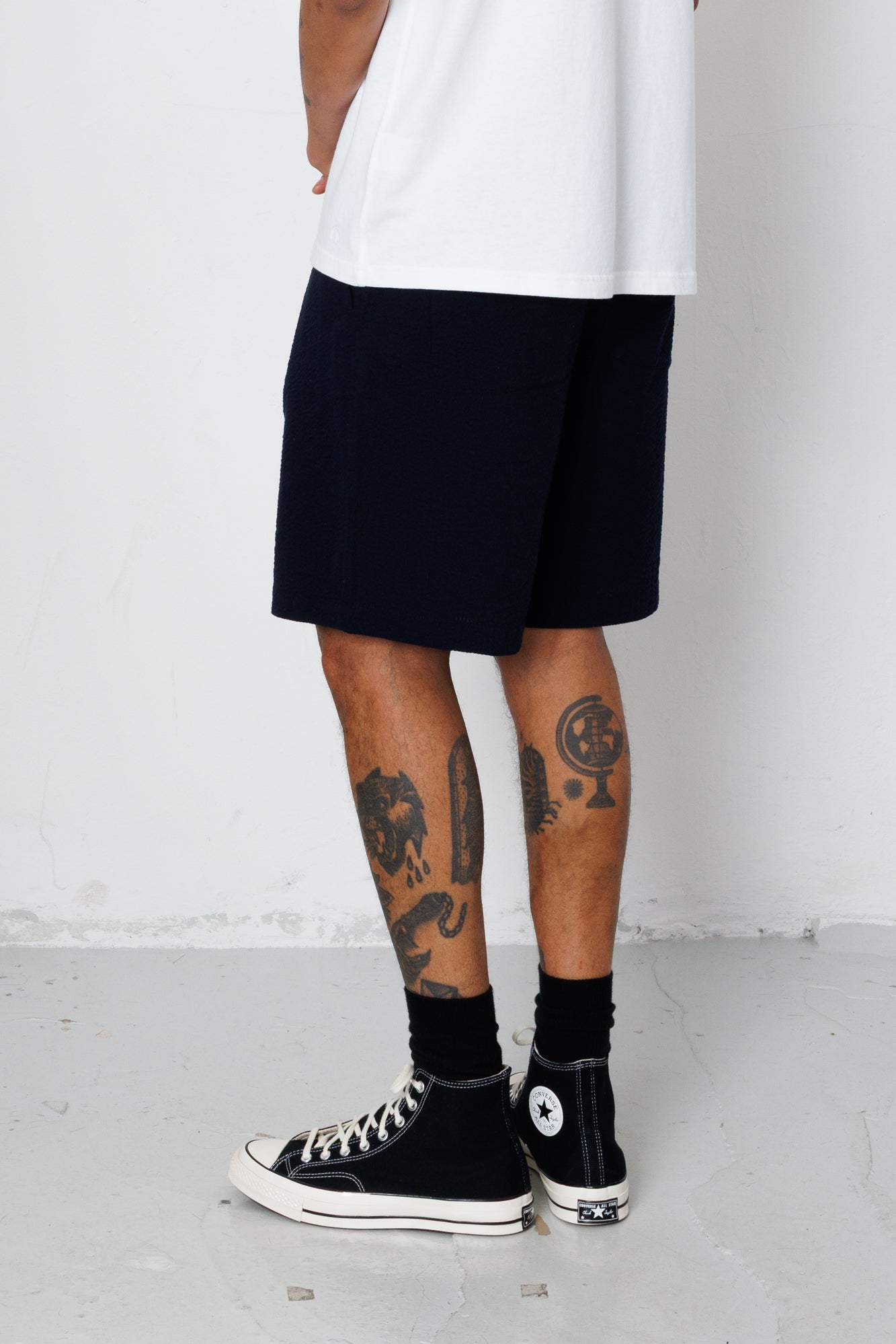 Elasticated Wide Fit Short - Navy Seersucker