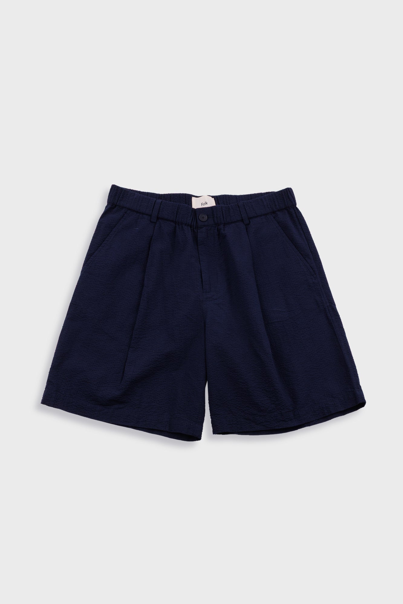 Elasticated Wide Fit Short - Navy Seersucker