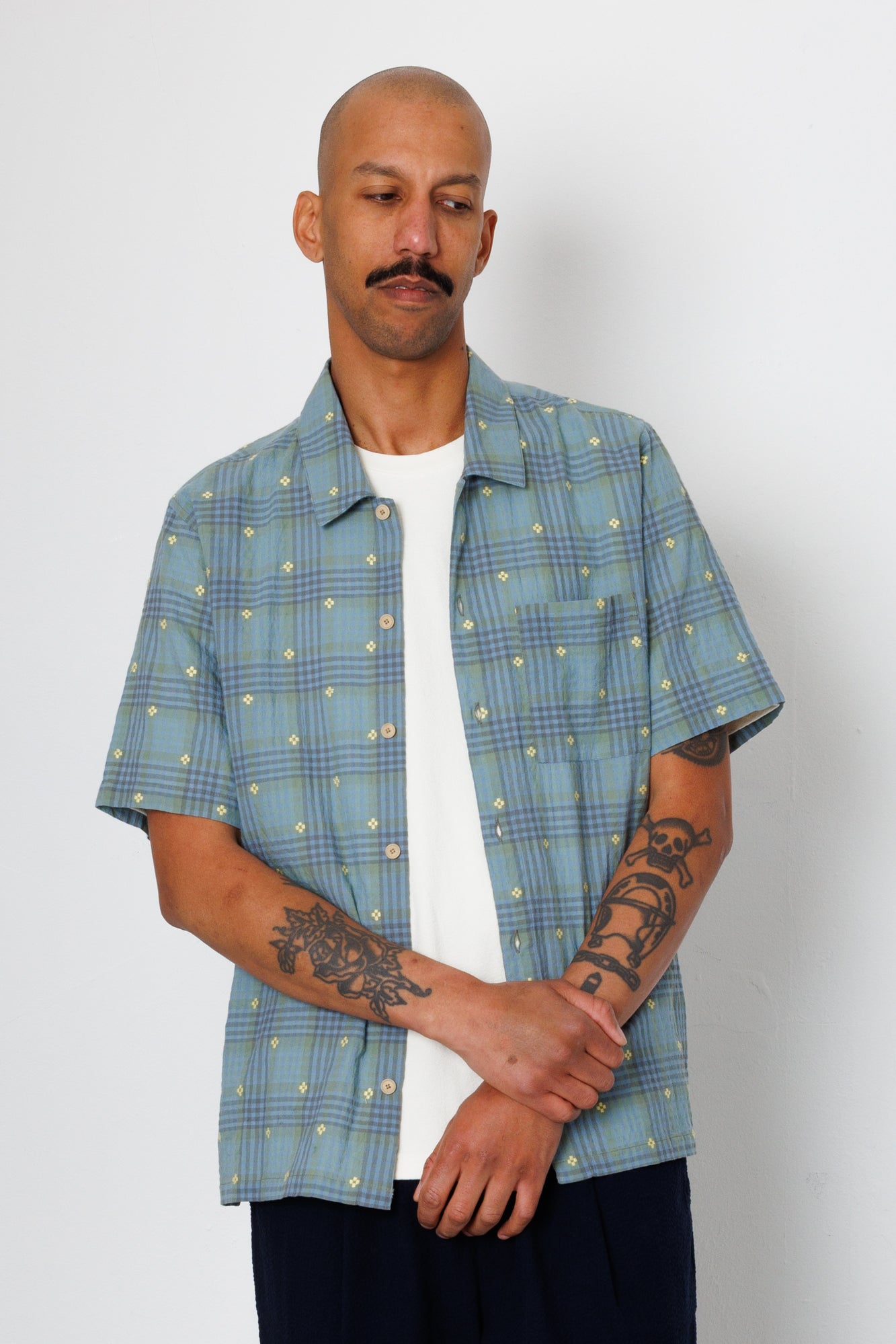 Gabe Shirt - Blue Yellow Flower Check | Folk x Goss Brothers