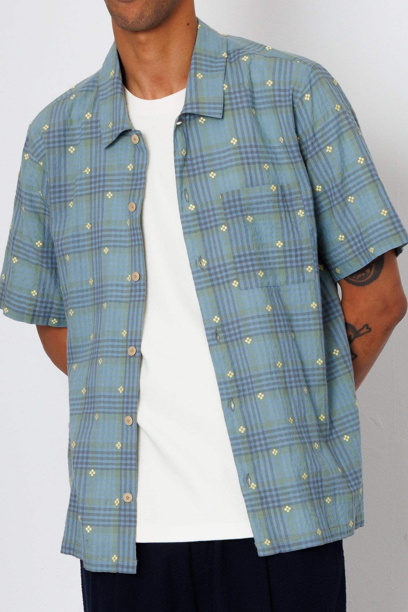 Gabe Shirt - Blue Yellow Flower Check | Folk x Goss Brothers