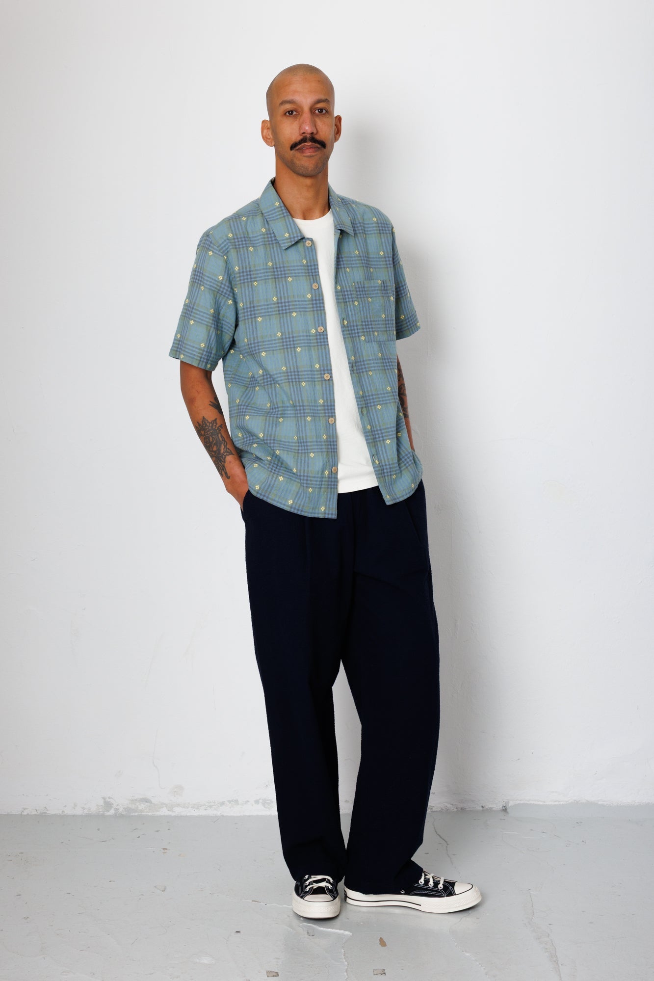 Gabe Shirt - Blue Yellow Flower Check | Folk x Goss Brothers