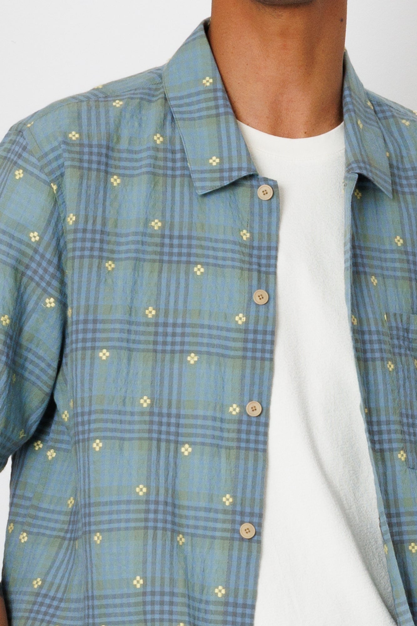 Gabe Shirt - Blue Yellow Flower Check | Folk x Goss Brothers