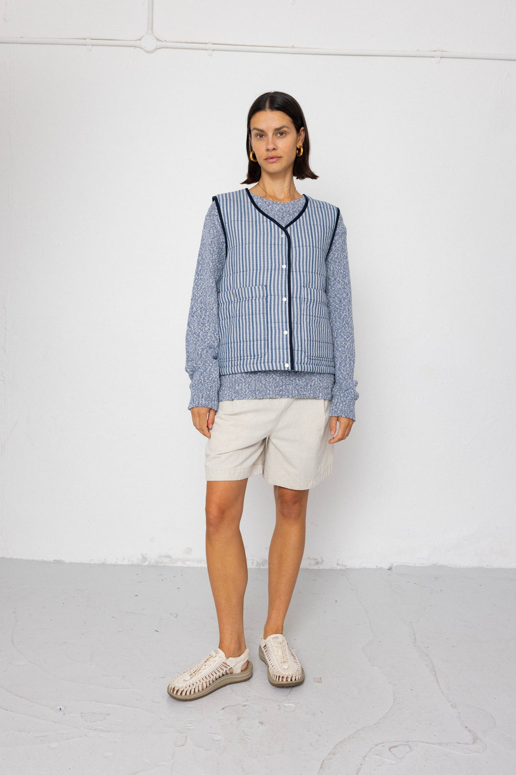 Gilet - Indigo Crinkle Mini Check