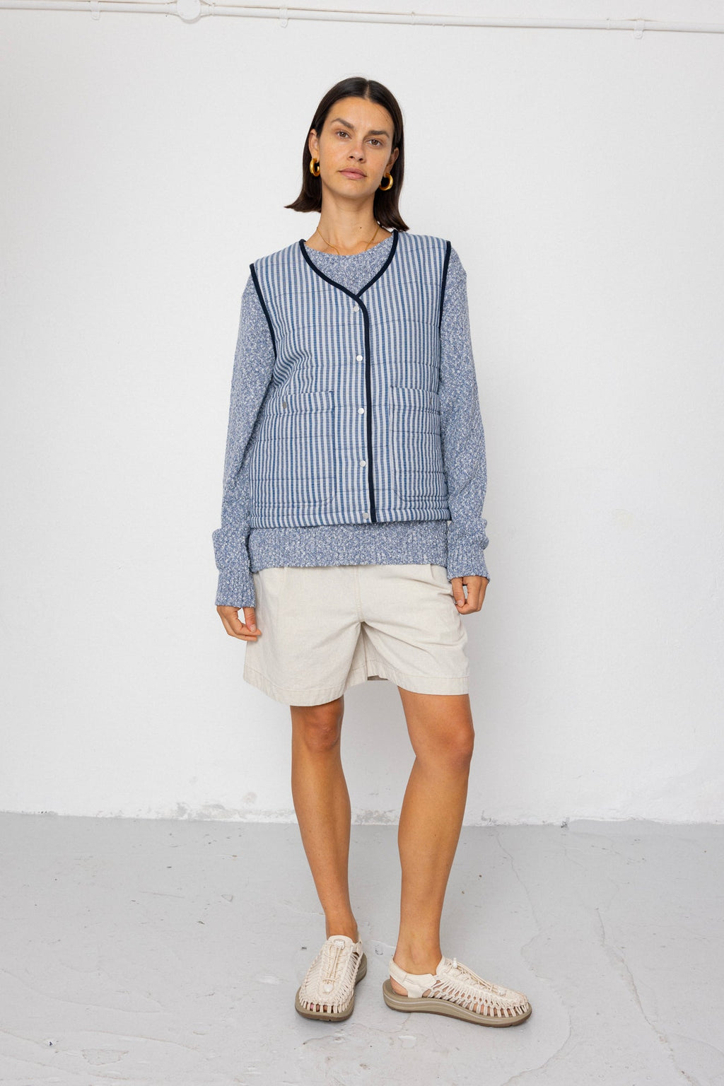 Gilet - Indigo Crinkle Mini Check