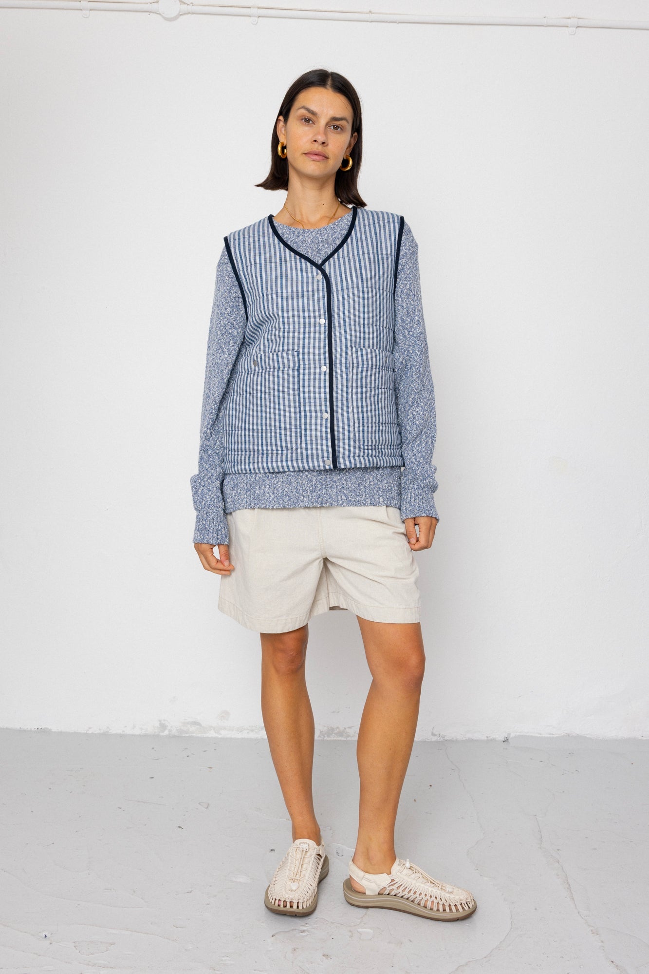 Gilet - Indigo Crinkle Mini Check