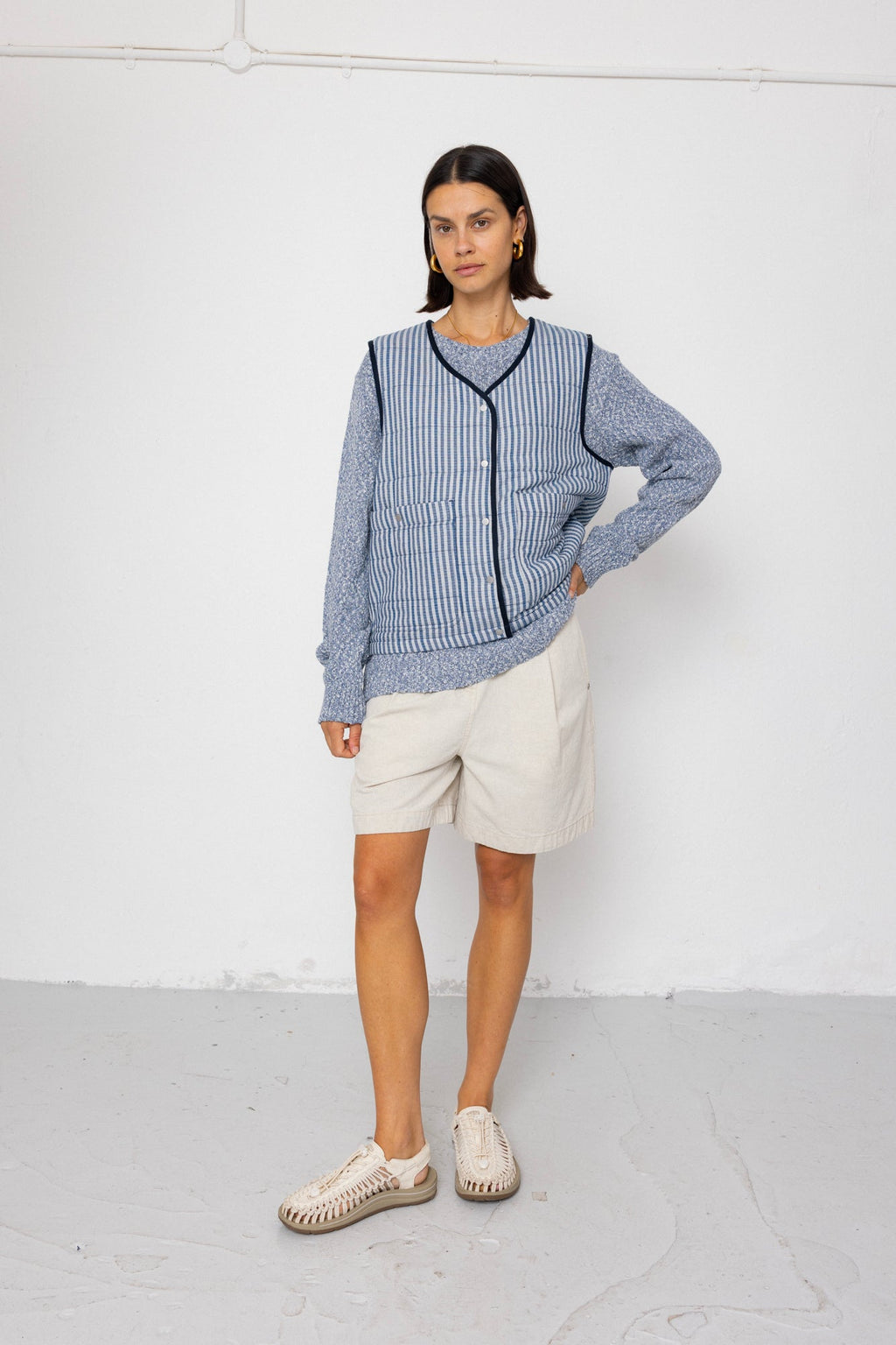 Gilet - Indigo Crinkle Mini Check