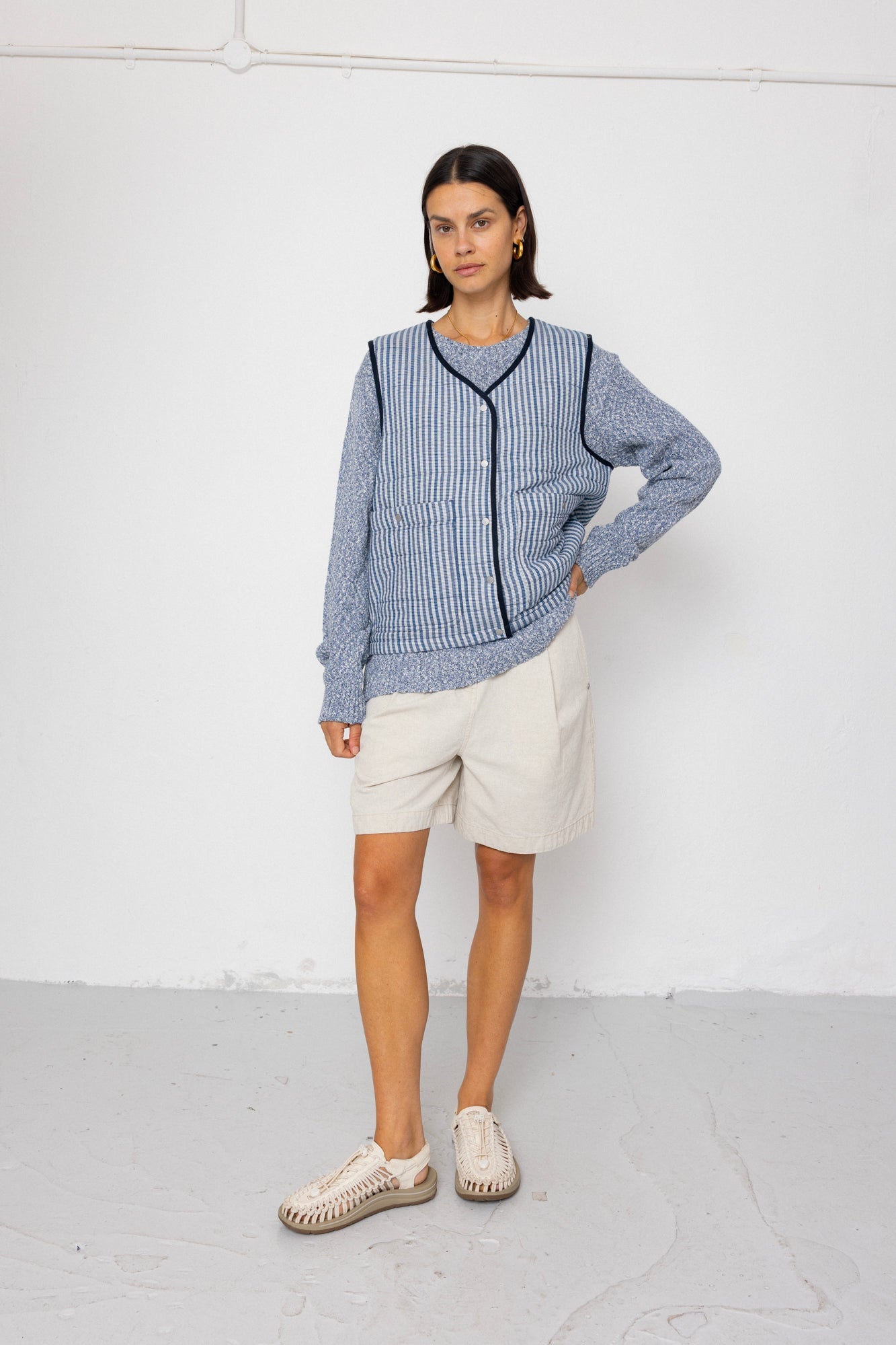 Gilet - Indigo Crinkle Mini Check