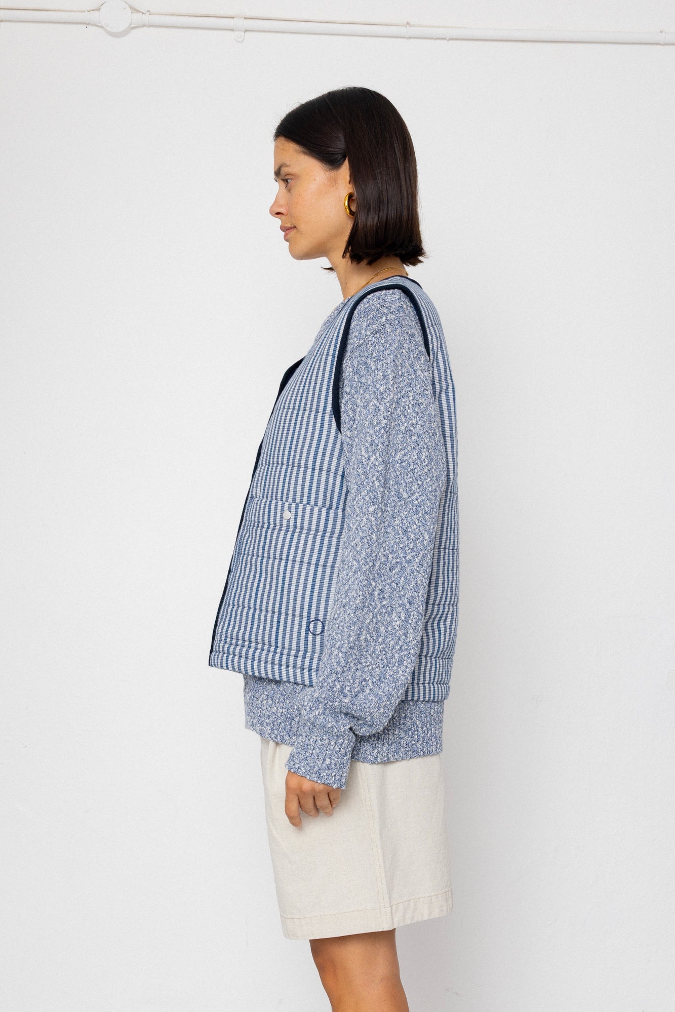 Gilet - Indigo Crinkle Mini Check