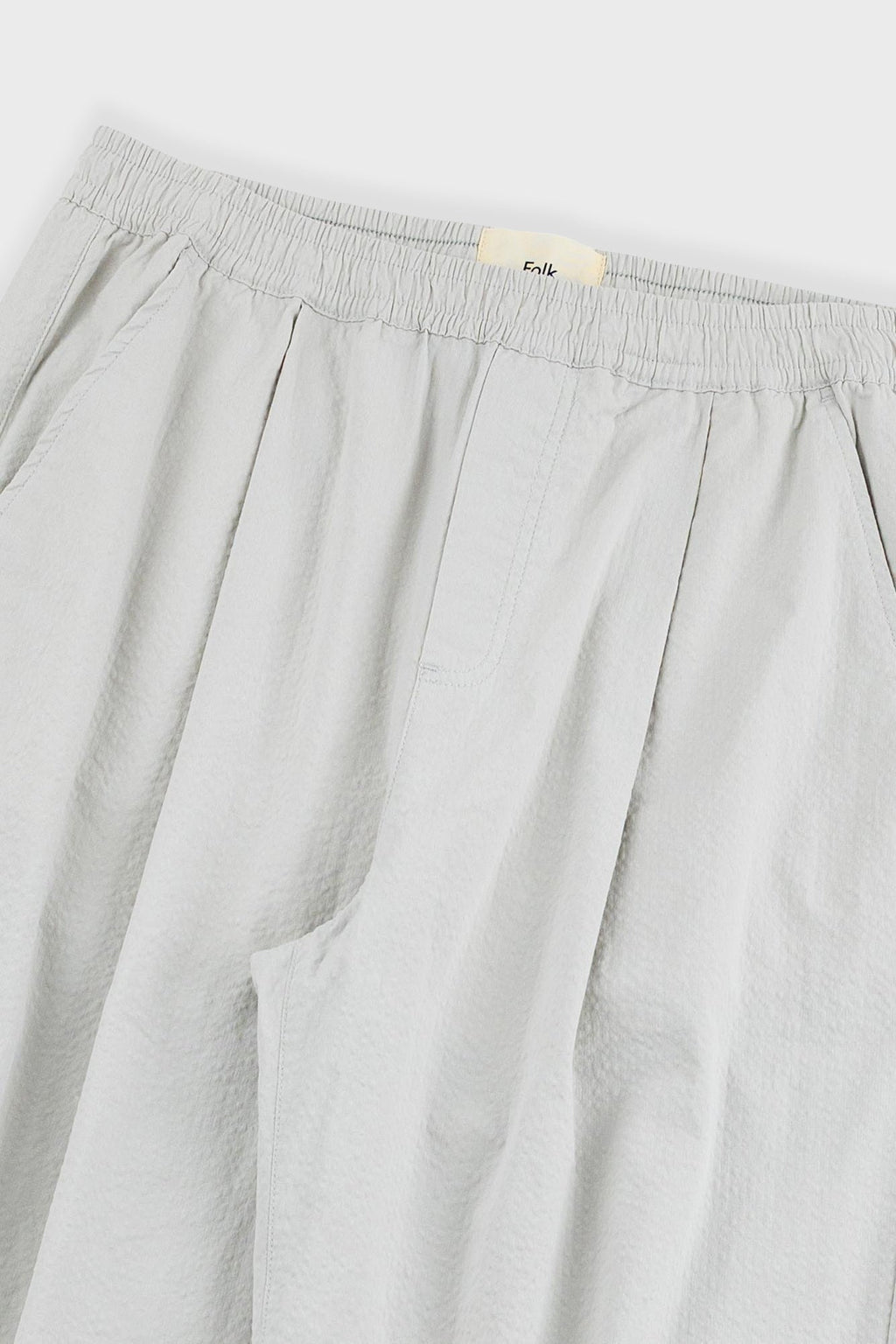 Drawcord Loose Trouser - Light Grey Seersucker