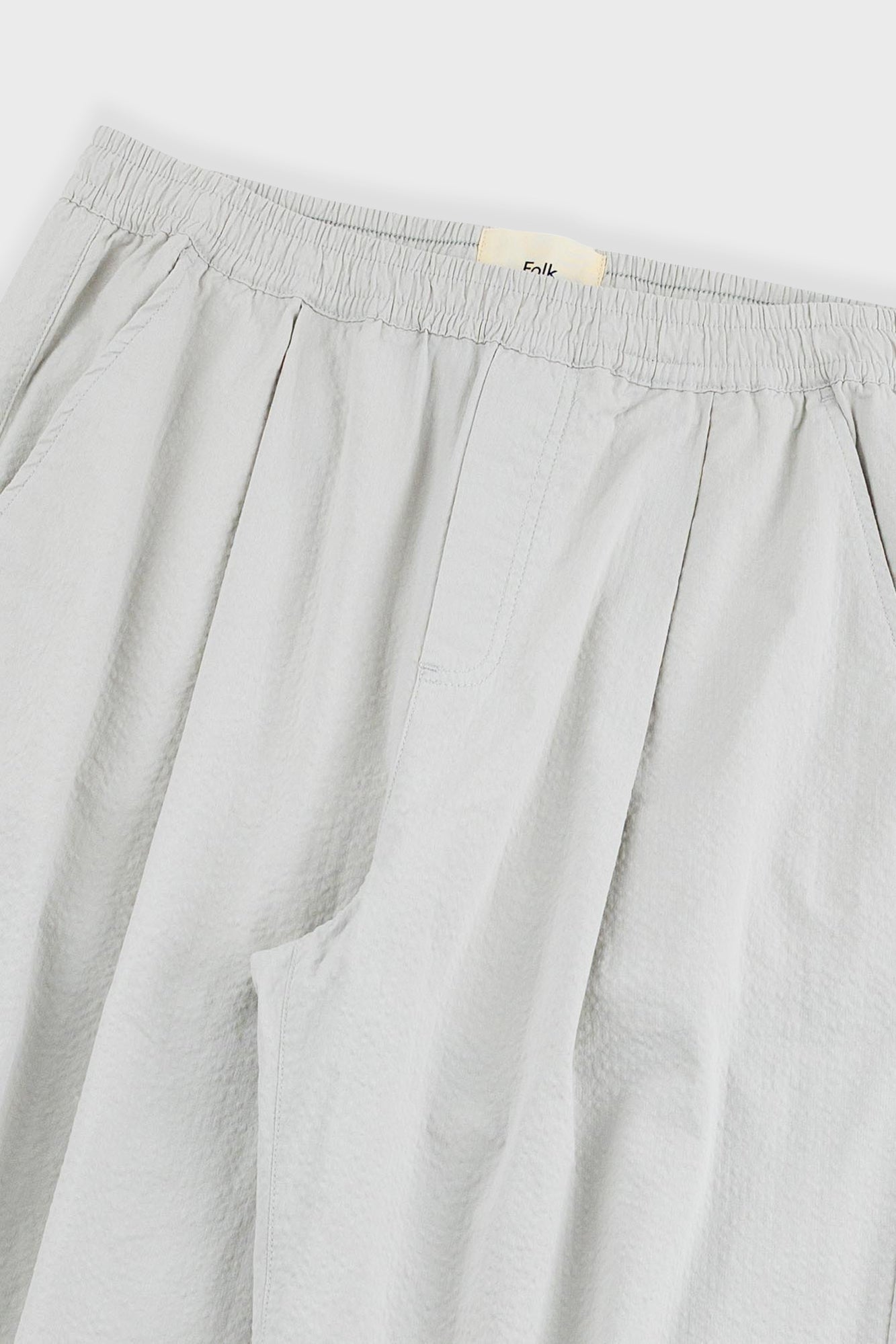 Drawcord Loose Trouser - Light Grey Seersucker