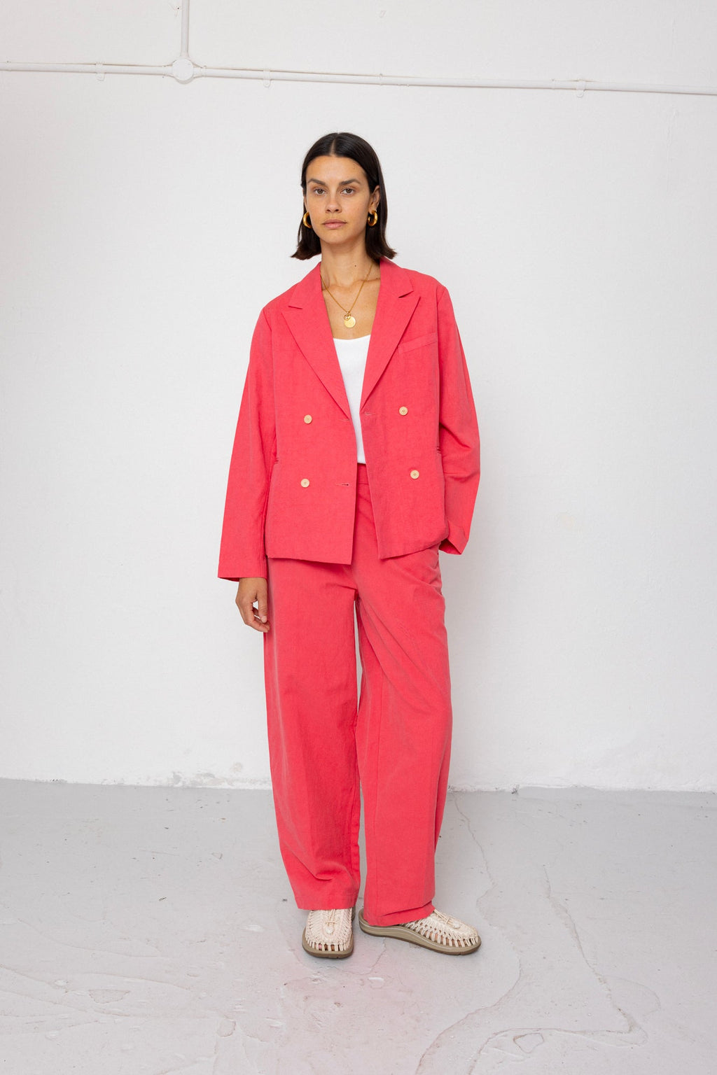 Relaxed Fit Blazer - Rose Red