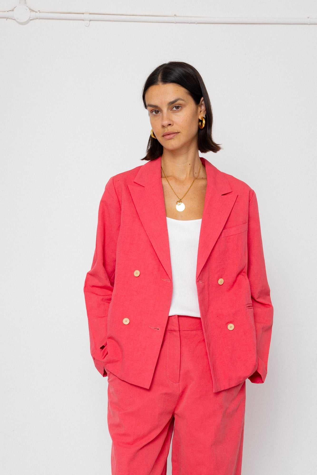 Relaxed Fit Blazer - Rose Red