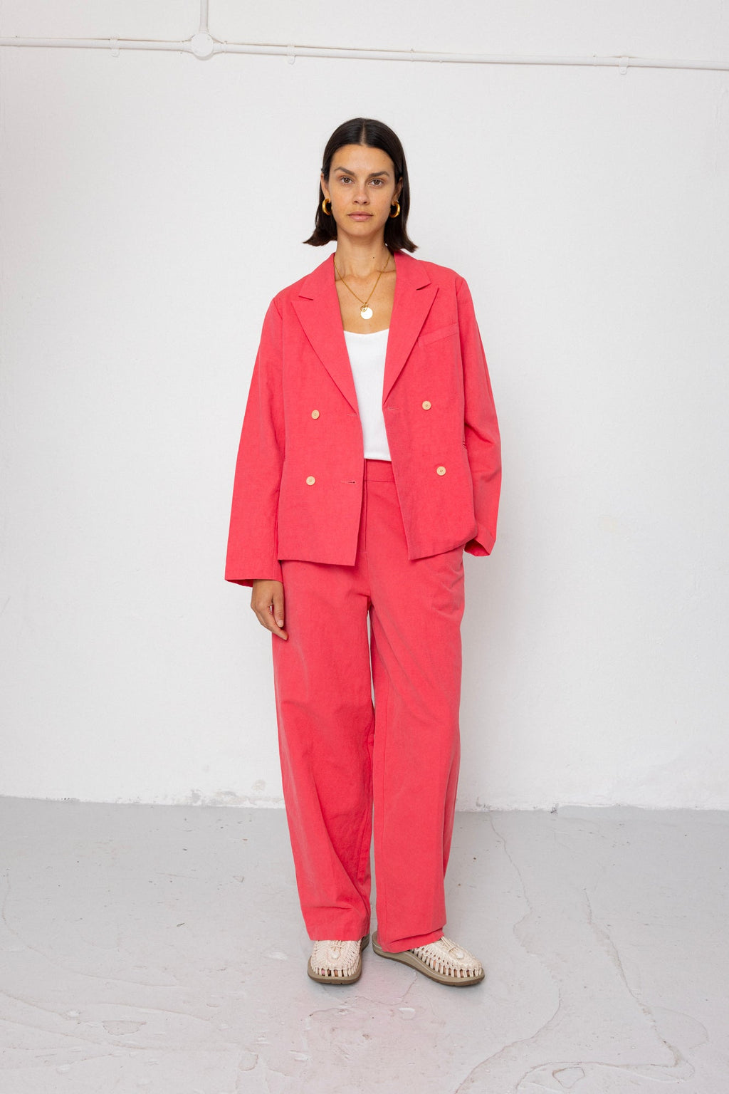 Relaxed Fit Blazer - Rose Red