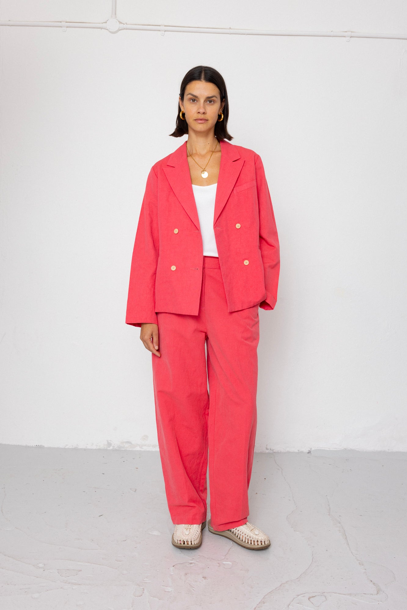 Relaxed Fit Blazer - Rose Red