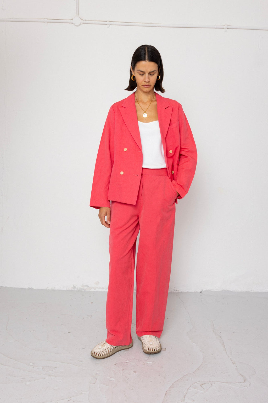 Relaxed Fit Blazer - Rose Red