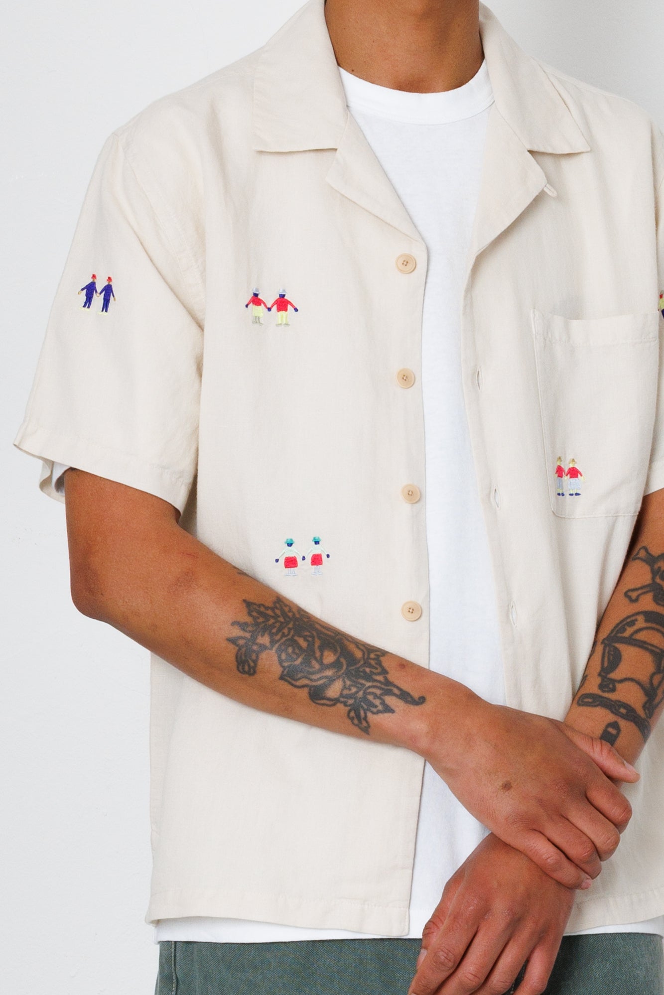 Relaxed Soft Collar Shirt - Ecru Embroidery | END. Exclusive