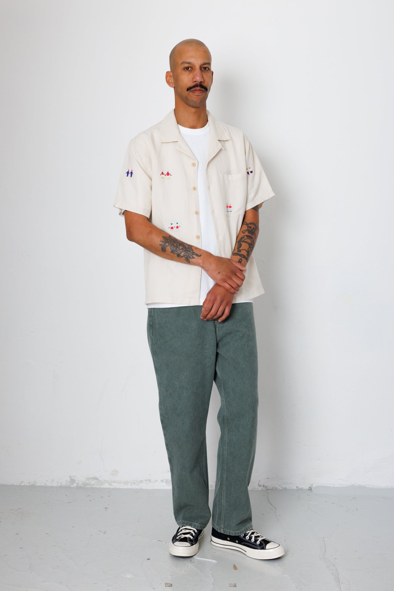 Relaxed Soft Collar Shirt - Ecru Embroidery | END. Exclusive
