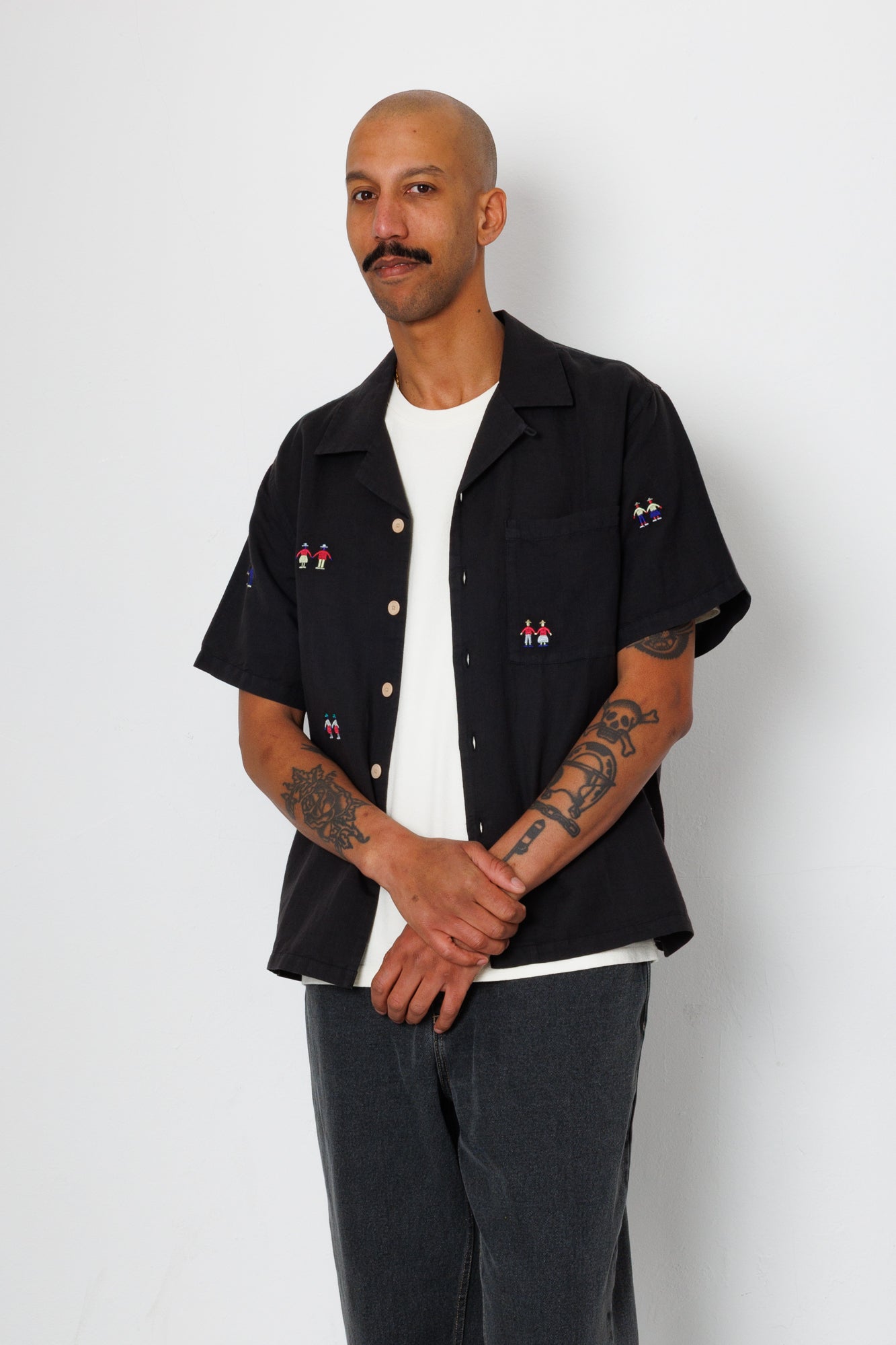 Relaxed Soft Collar Shirt - Soft Black Embroidery | END. Exclusive