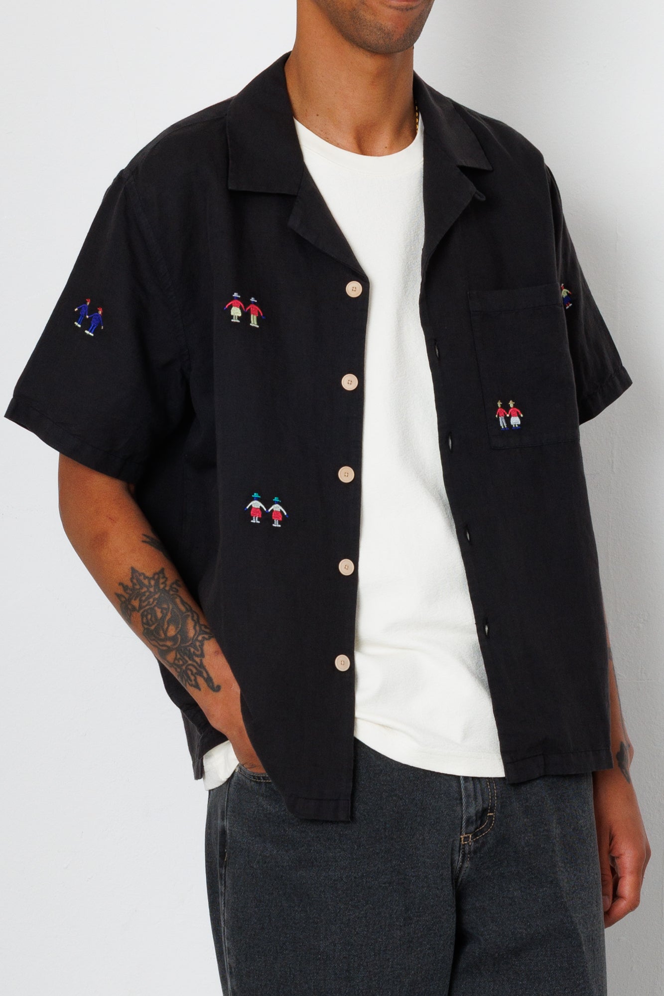 Relaxed Soft Collar Shirt - Soft Black Embroidery | END. Exclusive