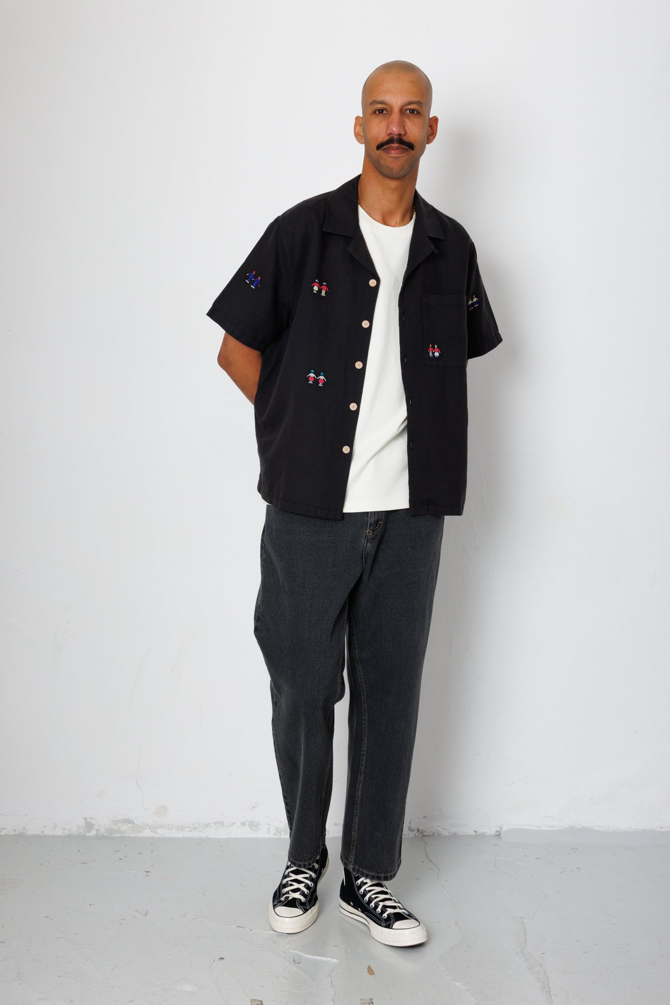 Relaxed Soft Collar Shirt - Soft Black Embroidery | END. Exclusive