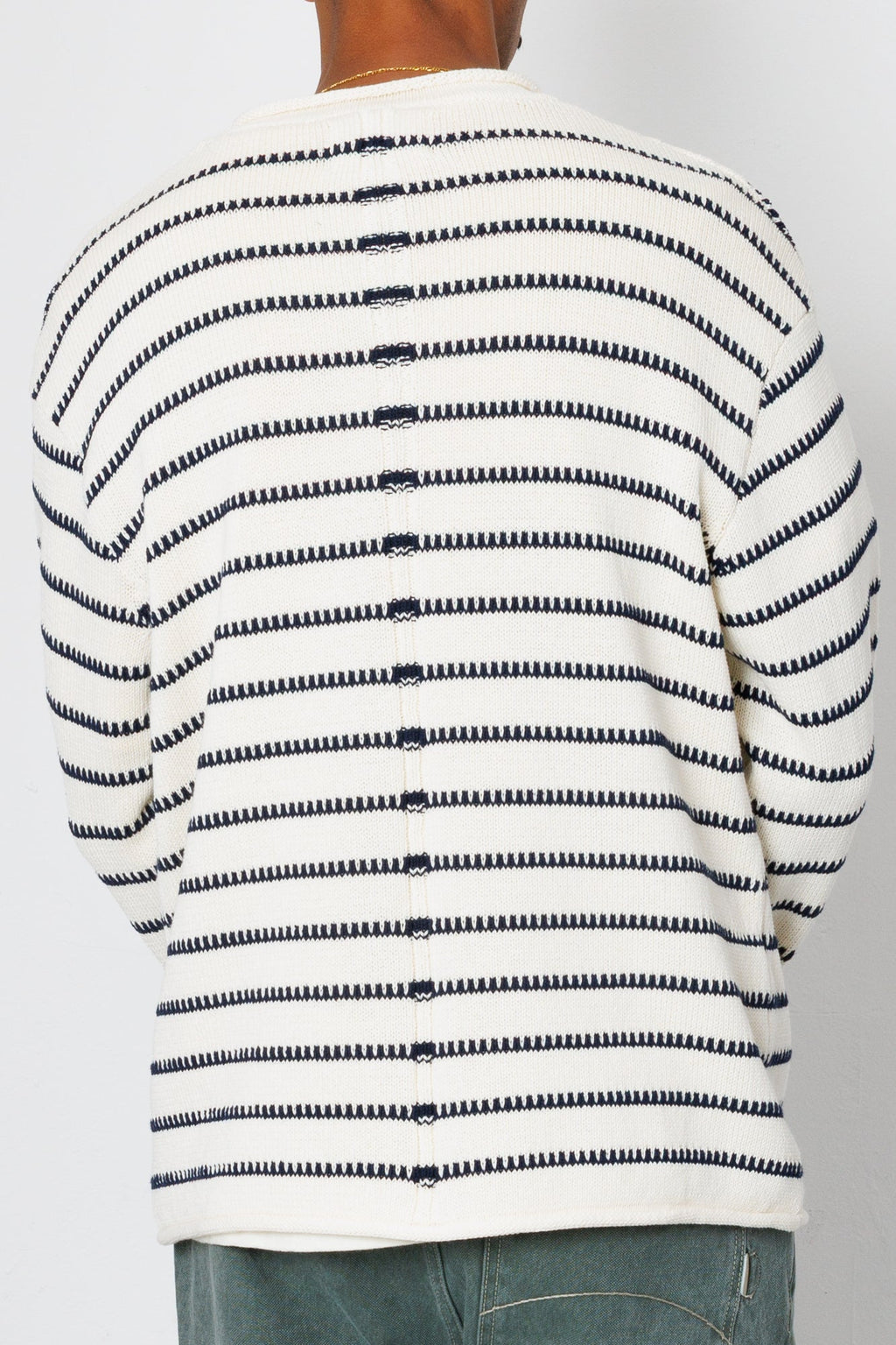 Slouch Crew - Black White Textured Stripe