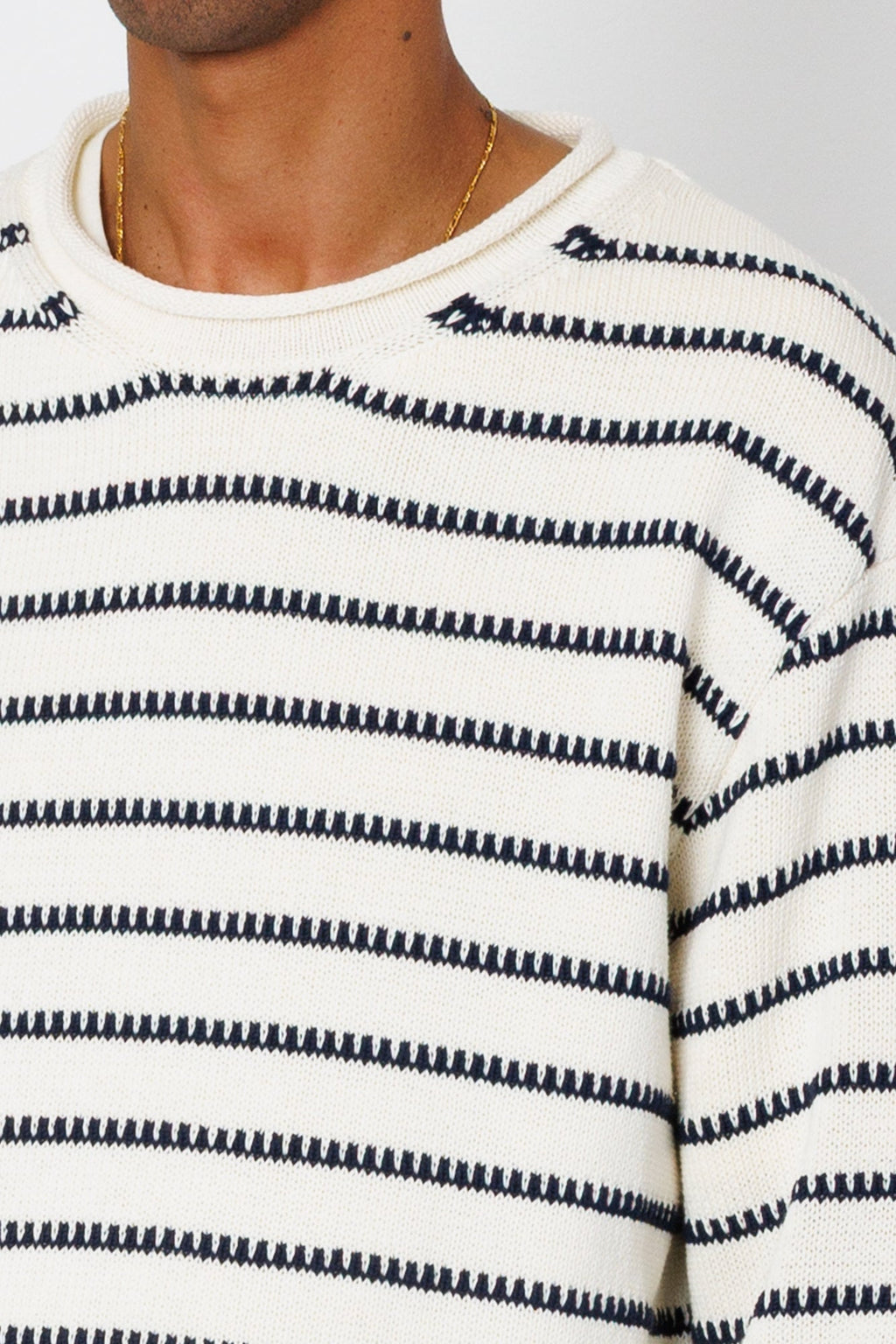 Slouch Crew - Black White Textured Stripe