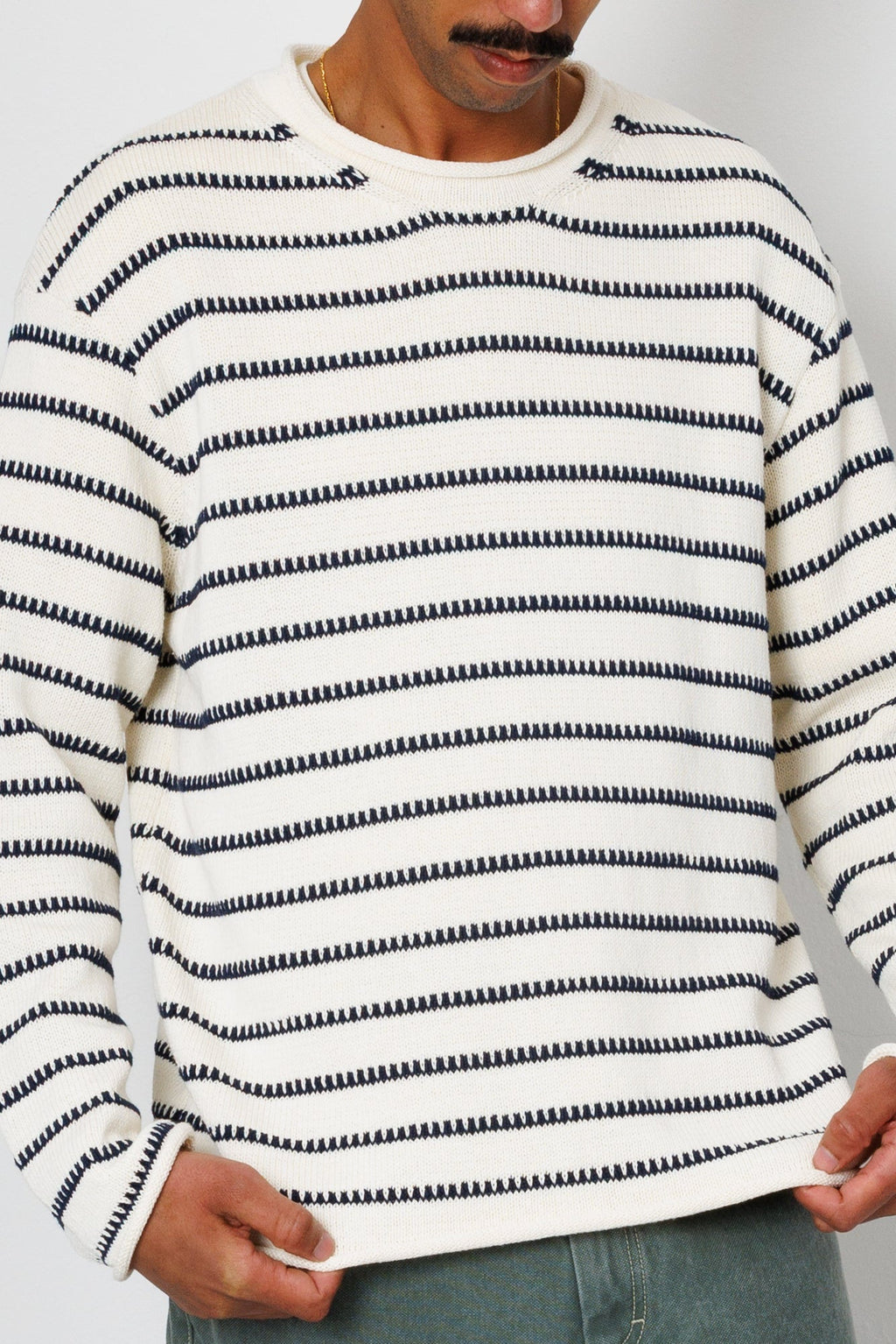 Slouch Crew - Black White Textured Stripe