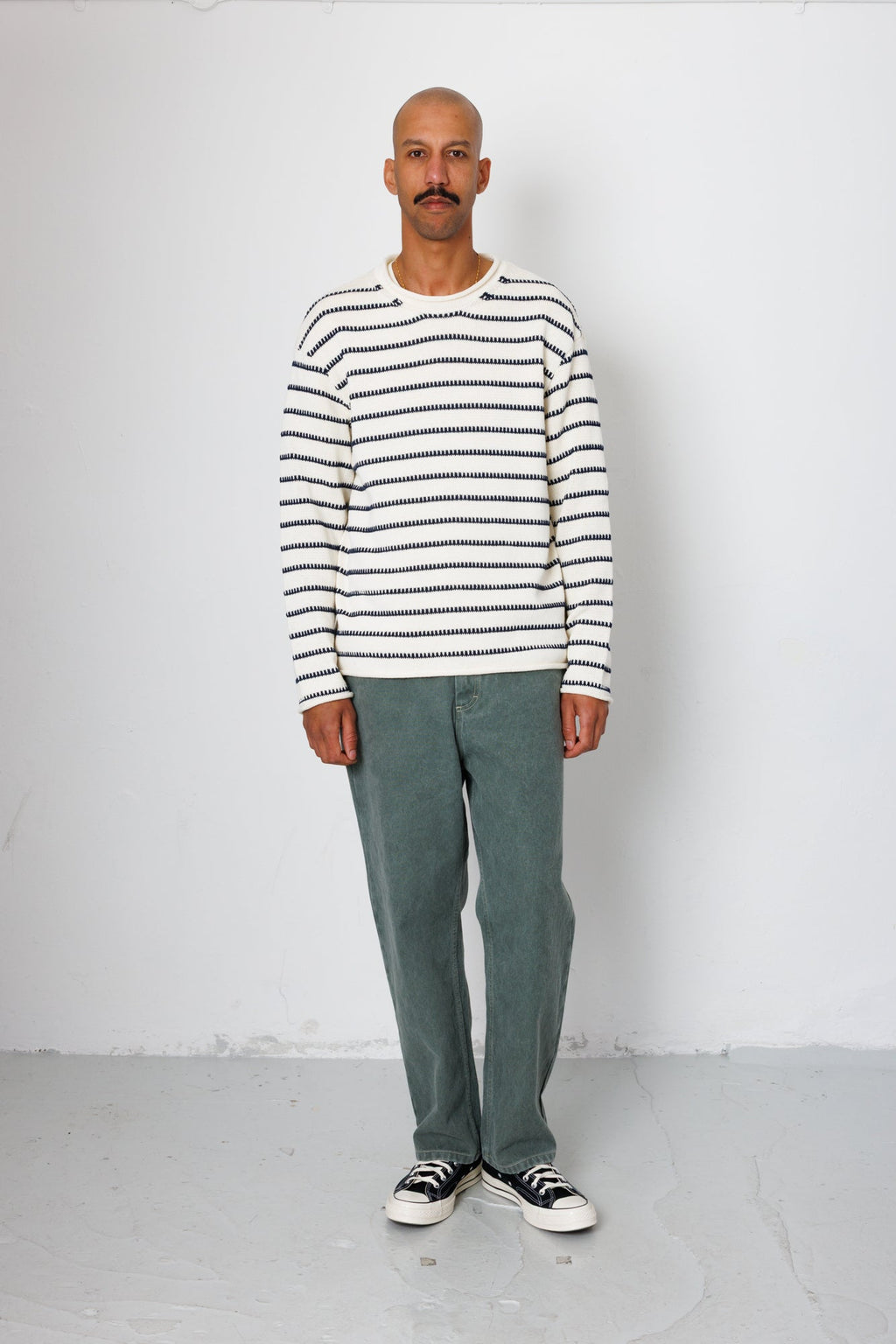 Slouch Crew - Black White Textured Stripe